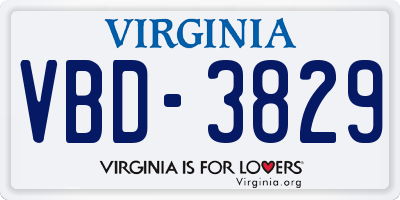 VA license plate VBD3829