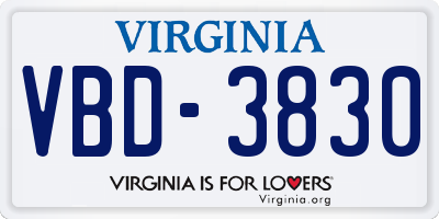 VA license plate VBD3830