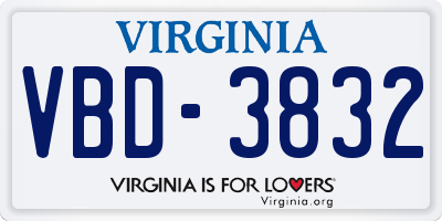 VA license plate VBD3832