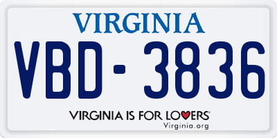 VA license plate VBD3836