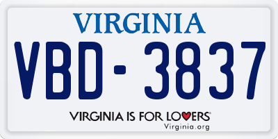 VA license plate VBD3837
