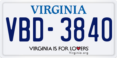 VA license plate VBD3840