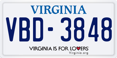 VA license plate VBD3848