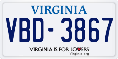 VA license plate VBD3867