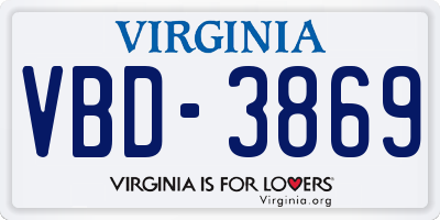 VA license plate VBD3869