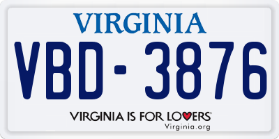 VA license plate VBD3876