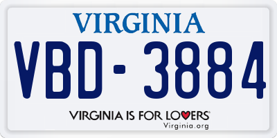 VA license plate VBD3884