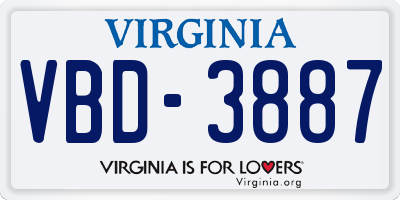 VA license plate VBD3887