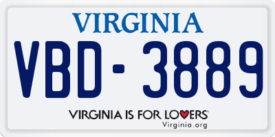 VA license plate VBD3889