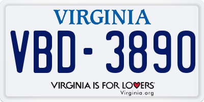 VA license plate VBD3890