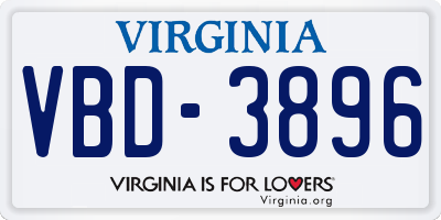 VA license plate VBD3896