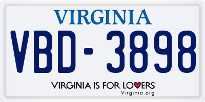 VA license plate VBD3898