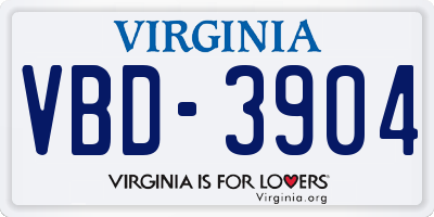 VA license plate VBD3904
