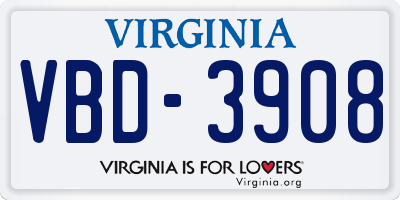 VA license plate VBD3908