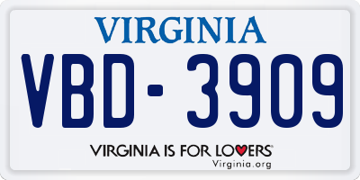 VA license plate VBD3909