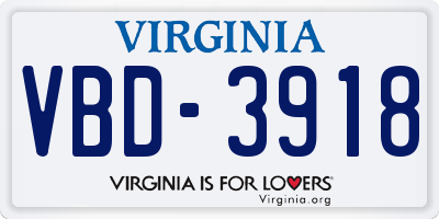 VA license plate VBD3918