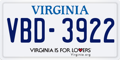 VA license plate VBD3922