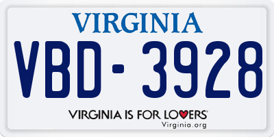 VA license plate VBD3928