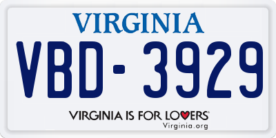 VA license plate VBD3929
