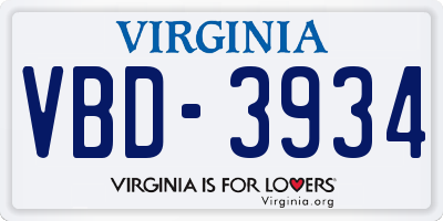 VA license plate VBD3934