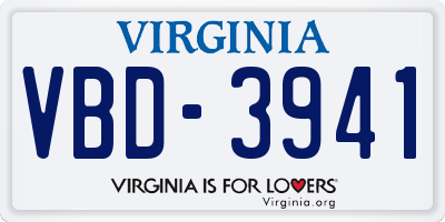 VA license plate VBD3941