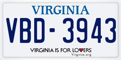 VA license plate VBD3943