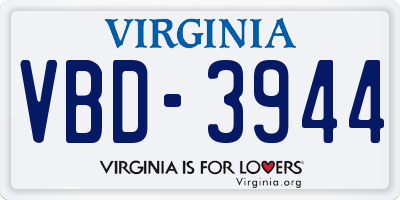 VA license plate VBD3944