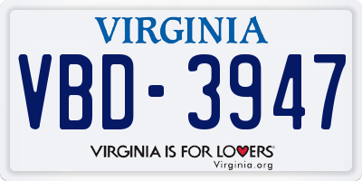 VA license plate VBD3947