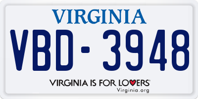 VA license plate VBD3948