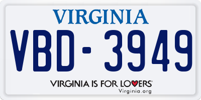VA license plate VBD3949