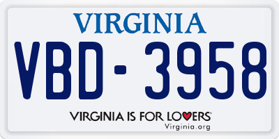 VA license plate VBD3958