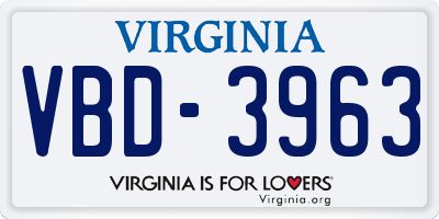 VA license plate VBD3963