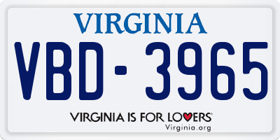VA license plate VBD3965