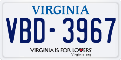 VA license plate VBD3967