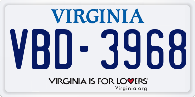 VA license plate VBD3968
