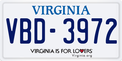 VA license plate VBD3972