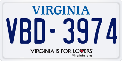 VA license plate VBD3974