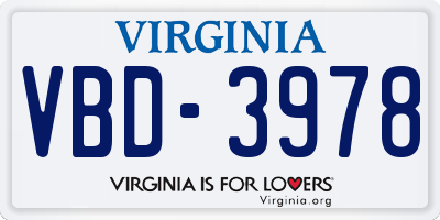 VA license plate VBD3978