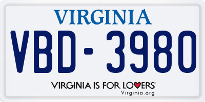 VA license plate VBD3980