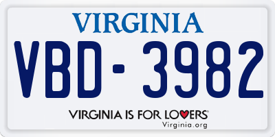 VA license plate VBD3982