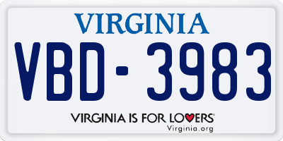 VA license plate VBD3983