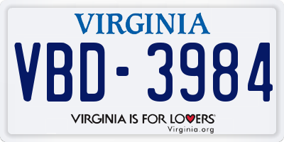 VA license plate VBD3984