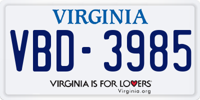 VA license plate VBD3985