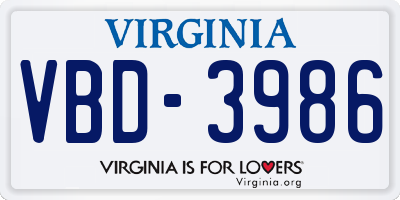 VA license plate VBD3986