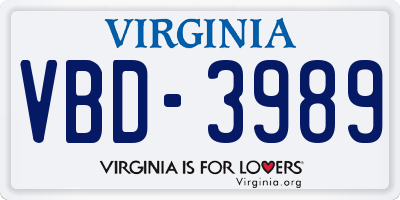 VA license plate VBD3989