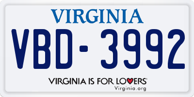VA license plate VBD3992