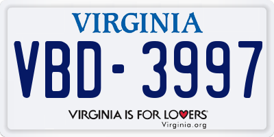 VA license plate VBD3997
