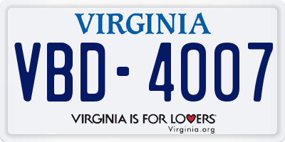 VA license plate VBD4007