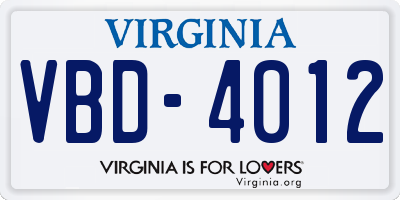 VA license plate VBD4012