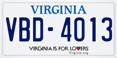 VA license plate VBD4013